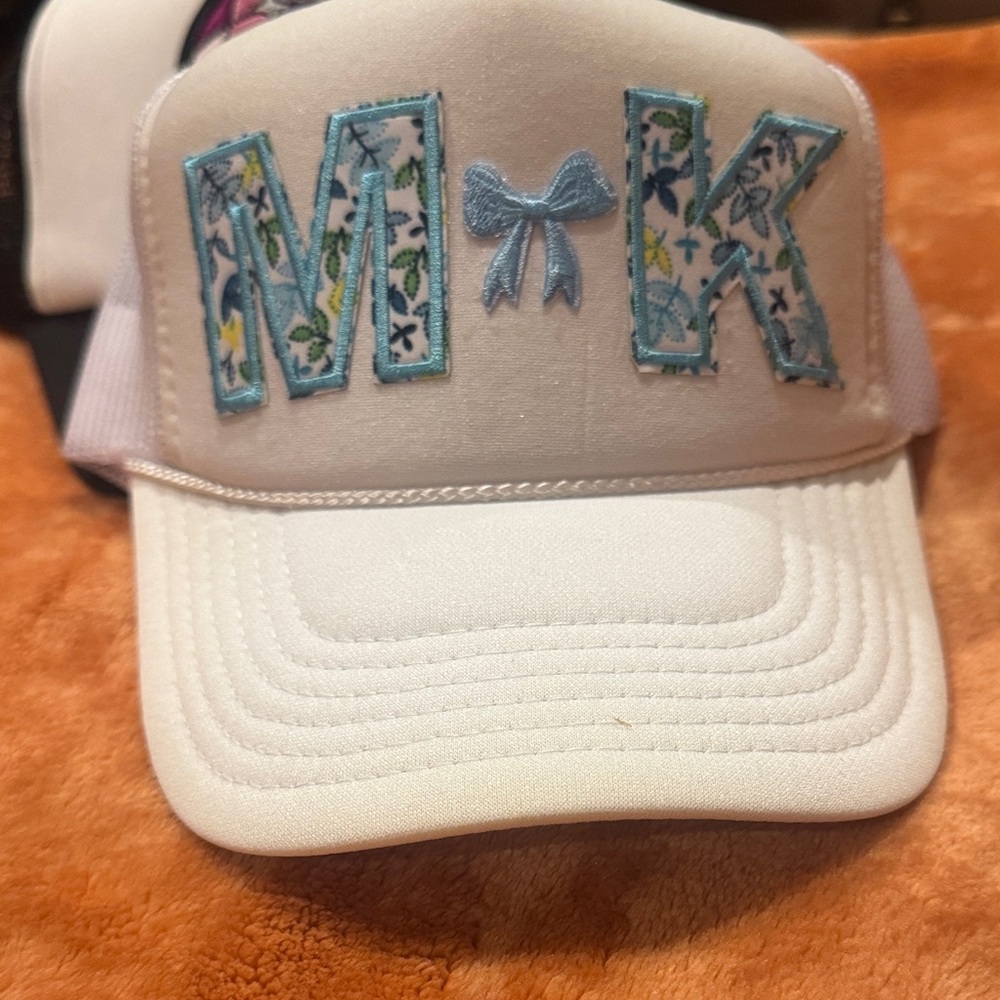 M•K Embroidered White Kids Trucker Hat